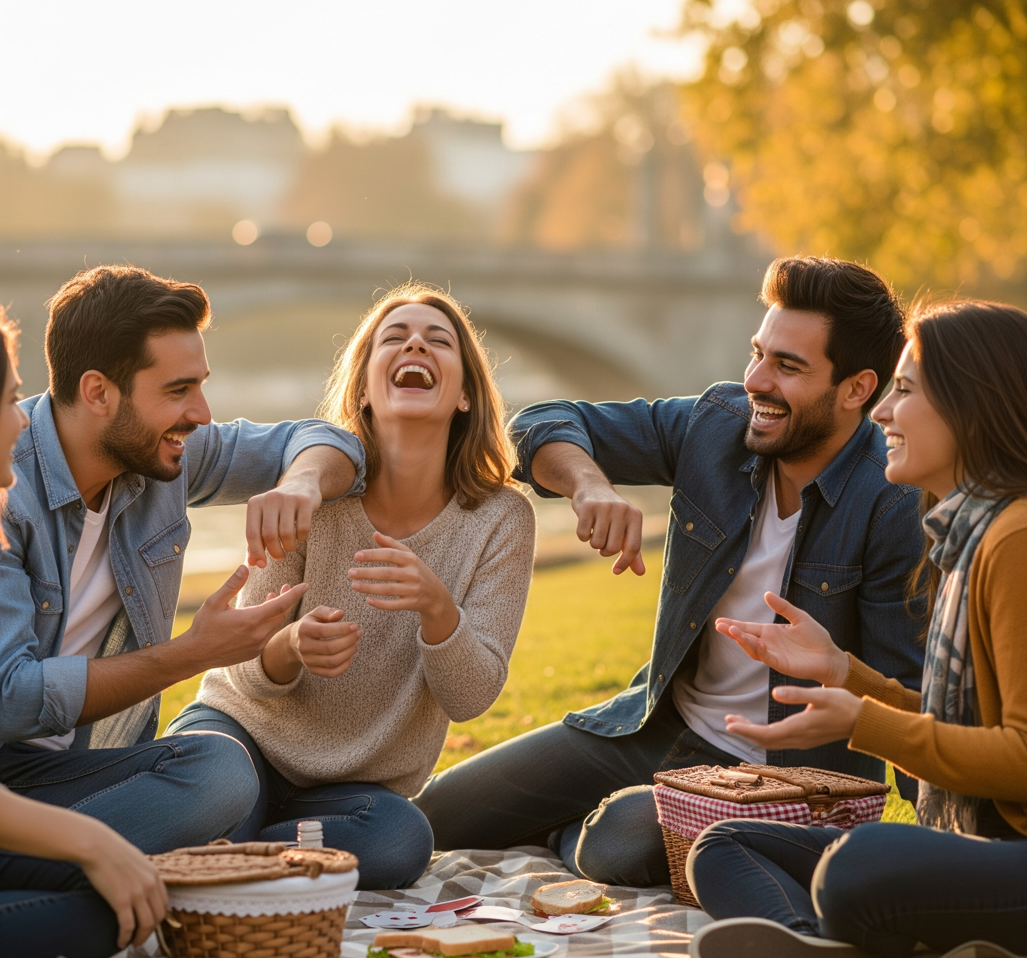 Famille riant ensemble, représentant les moments de vie